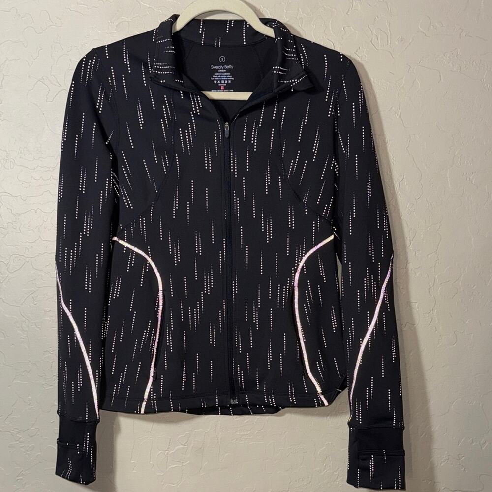 Sweaty Betty Therma Boost Running Zip Up jacket in the Grey Sb Dot Reflective